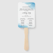 Modern strand | Blauwgroen huwelijksprogramma Hand Handwaaier (Achterkant)