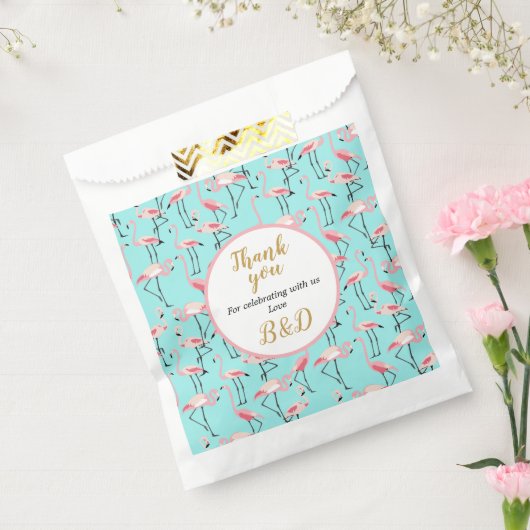 Modern strand bruiloft roze blauw flamingo bedankzakje (Gezegeld)