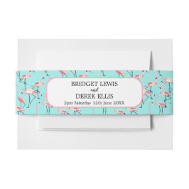 Modern strand bruiloft roze blauw flamingo uitnodigingen wikkel