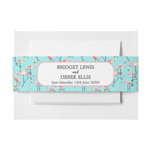 Modern strand bruiloft roze blauw flamingo uitnodigingen wikkel (Voorkant Voorbeeld)