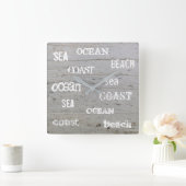 Modern strand driftwood oceaan handgeschreven scri vierkante klok (Huis)