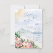 Modern strand en bloemenbruiloft RSVP kaartje (Voorkant)