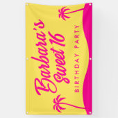 Modern Strand Geel Roze Script Sweet 16 Spandoek (Verticaal)
