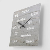 Modern strand hout oceaan script familienaam vierkante klok (Hoek)