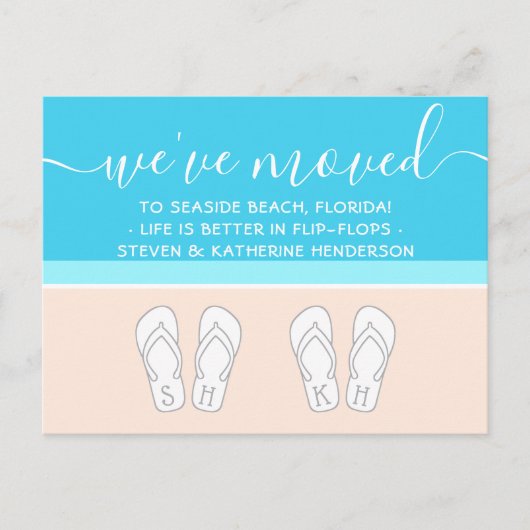 Modern strand & leuke Teenslippers Nieuw adres ver Aankondigingskaart (Voorkant)