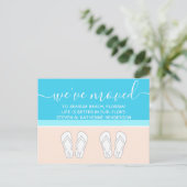 Modern strand & leuke Teenslippers Nieuw adres ver Aankondigingskaart (Staand voorkant)