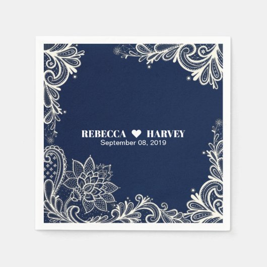 Modern strand nautische witte kant marine blauwe b servet (Voorkant)