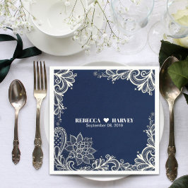 Modern strand nautische witte kant marine blauwe b servet