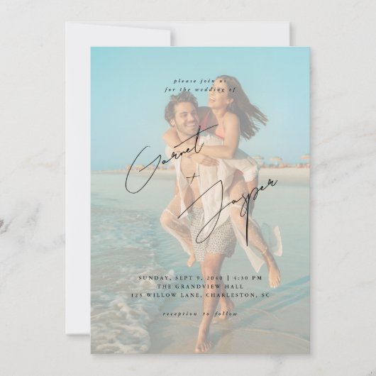 Modern strand Romance budget overlay foto bruiloft Kaart (Voorkant)