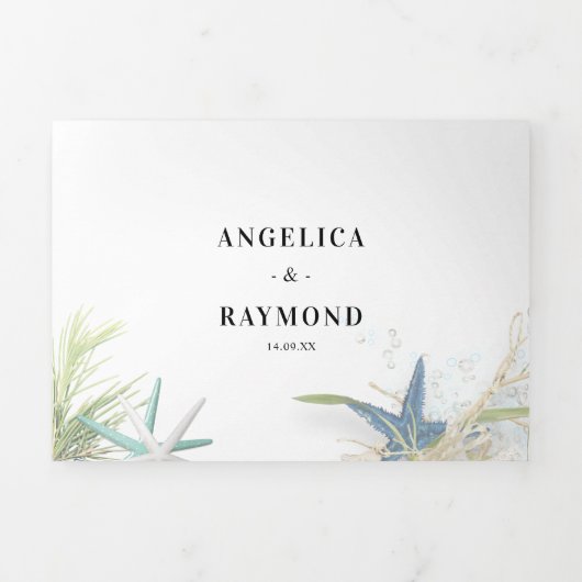 Modern strand thema bruiloft drieluik uitnodiging (Cover)