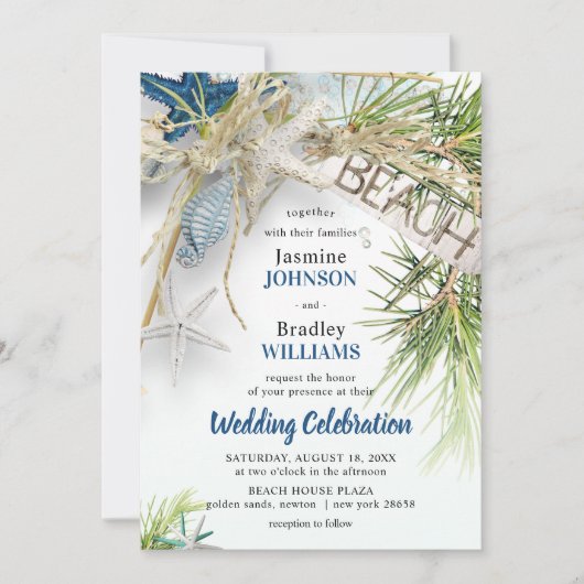 Modern strand thema bruiloft kaart (Voorkant)