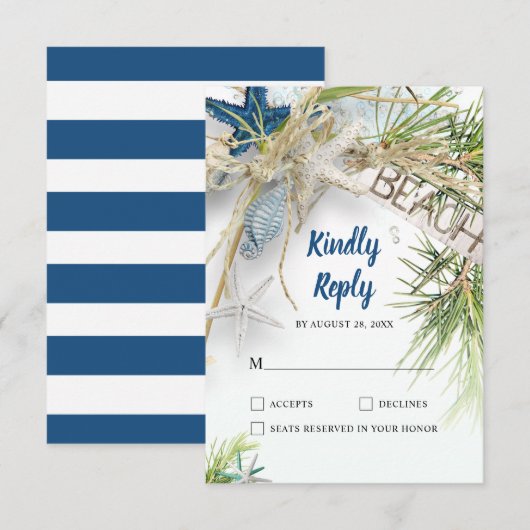 Modern strand thema bruiloft RSVP kaartje (Voorkant / Achterkant)