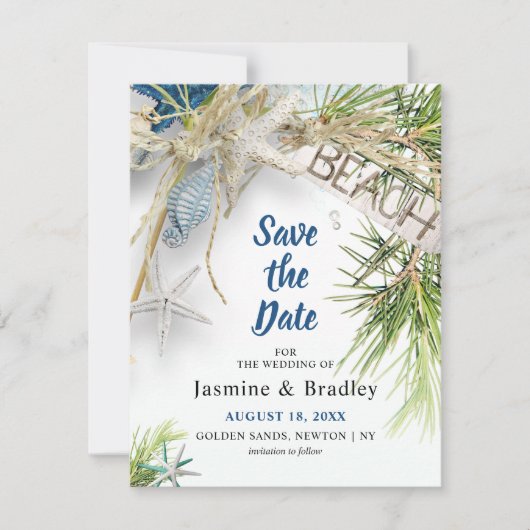 Modern strand thema bruiloft save the date (Voorkant)