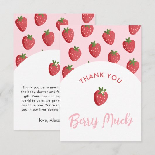 Modern Strawberry Roze Baby shower Bedankt Kaarten (Voorkant / Achterkant)