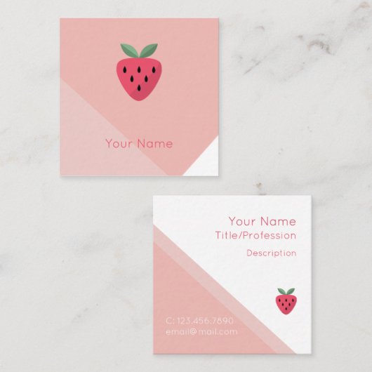 Modern strawberry Square Design Vierkante Visitekaartje (Voorkant / Achterkant)