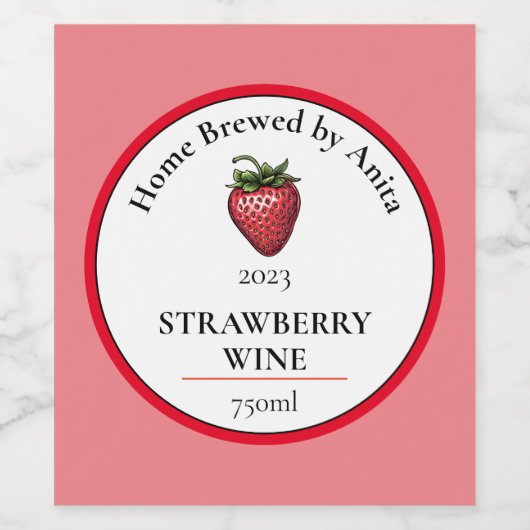 Modern Strawberry Wine Bottle Wijn Etiket (Enkel label)