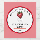 Modern Strawberry Wine Bottle Wijn Etiket
