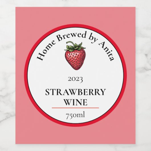 Modern Strawberry Wine Bottle Wijn Etiket