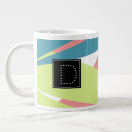 Modern Streepjes Geometrisch Patroon Monogram Grote Koffiekop