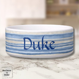 Modern streeppatroon in blauw en beige huisdier voerbakje