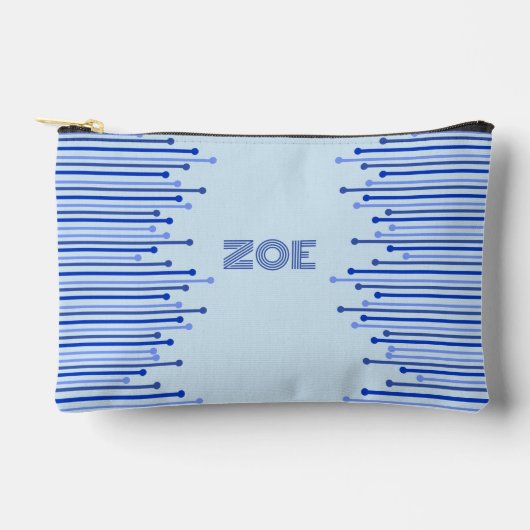 Modern streeppatroon op bleek blauw gepersonalisee etui (Voorkant)