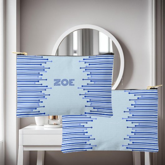 Modern streeppatroon op bleek blauw gepersonalisee etui