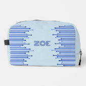 Modern streeppatroon op bleek blauw gepersonalisee toilettasje (Voorkant)