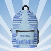 Modern streeppatroon op bleek blauw, personaliseer bedrukte rugzak