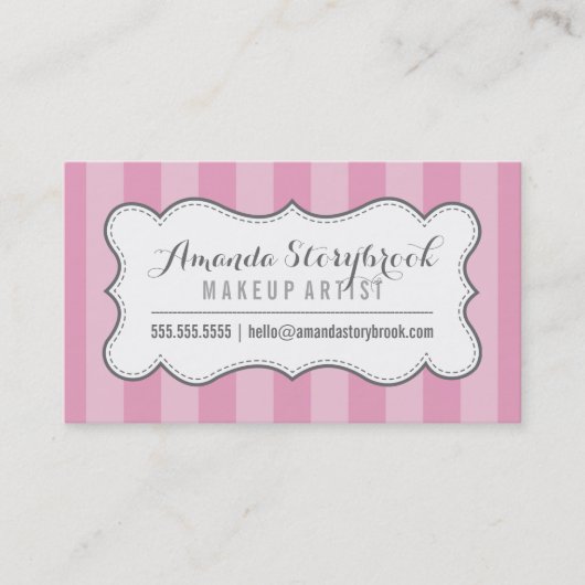 MODERN  streeppatroon trendy roze grijs Visitekaartje (Voorkant)