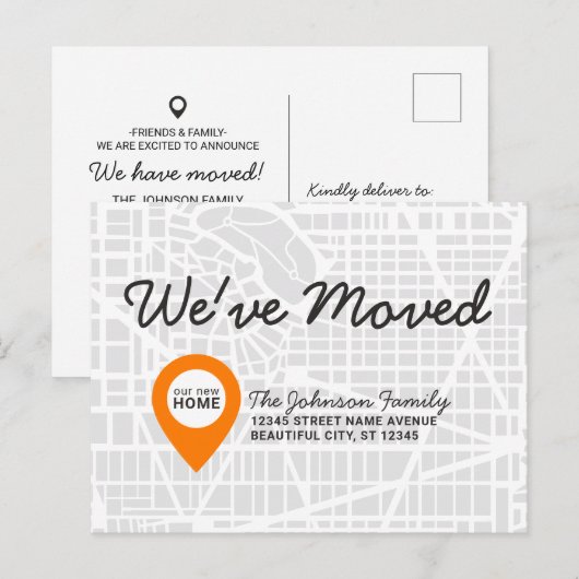 Modern Street Map Pin We hebben New Home Moving be Aankondigingskaart (Voorkant / Achterkant)