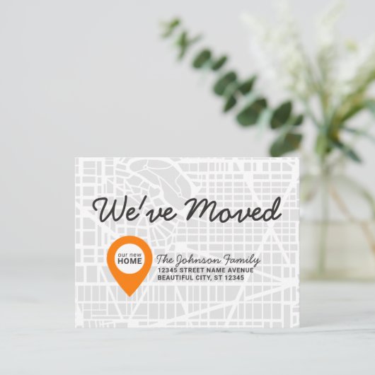 Modern Street Map Pin We hebben New Home Moving be Aankondigingskaart (Staand voorkant)