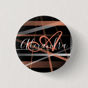 Modern Strepen Abstract Patroon Koraal Monogram Ronde Button 3,2 Cm
