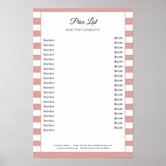 Modern Strepen Salon Prijslijst Poster (Voorkant)
