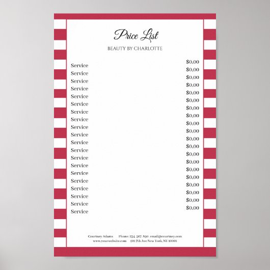 Modern Strepen Salon Prijslijst Poster (Voorkant)