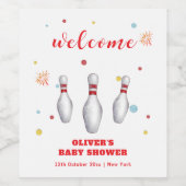Modern Strike Up Bowling Baby Shower Welcome Wijn Etiket (Enkel label)