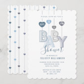 Modern String Blue Baby Letters Harten Baby shower Kaart (Voorkant / Achterkant)