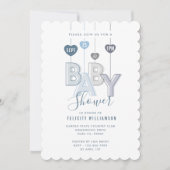 Modern String Blue Baby Letters Harten Baby shower Kaart (Voorkant)