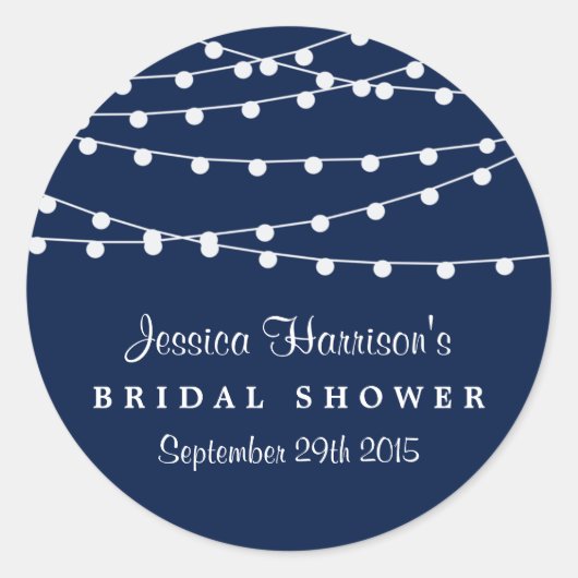 Modern string lichten op Navy Blue Vrijgezellenfee Ronde Sticker (Voorkant)
