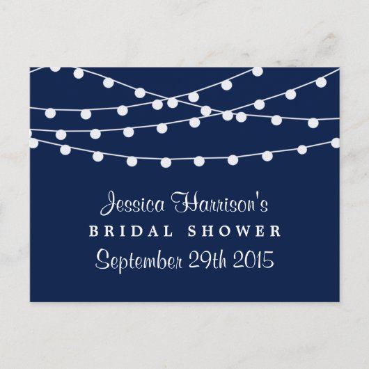 Modern string lichten op Navy Blue Vrijgezellenfee Uitnodiging Briefkaart (Voorkant)