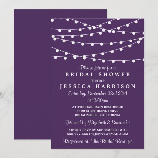 Modern string lichten over Paars Vrijgezellenfeest Kaart (Voorkant / Achterkant)