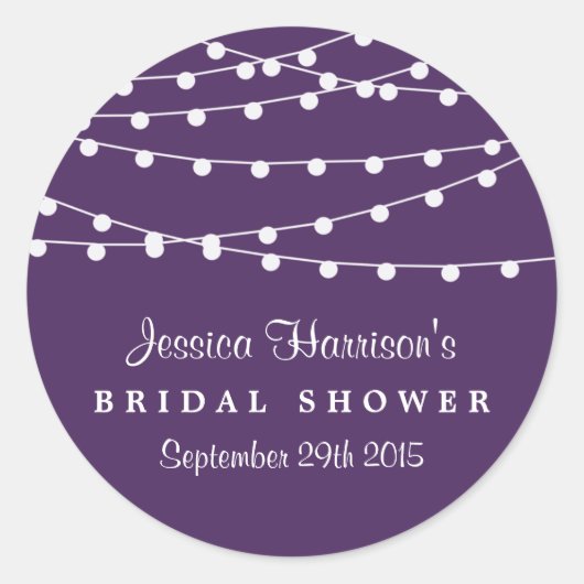 Modern string lichten over Paars Vrijgezellenfeest Ronde Sticker (Voorkant)