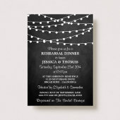 Modern String Lights Chalkboard Rehearsal Dinner Kaart