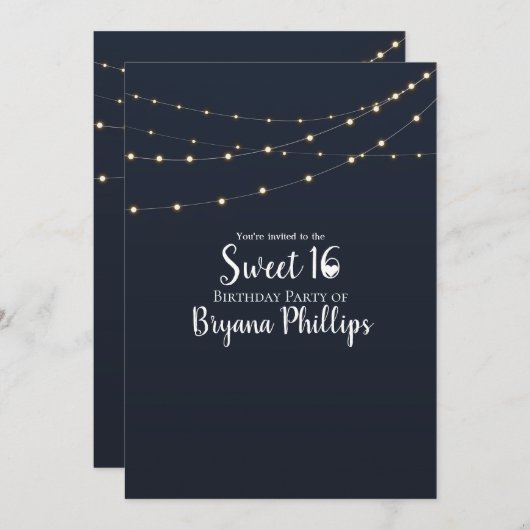 Modern String Lights Eenvoudig Rustiek Sweet 16 Pa Kaart (Voorkant / Achterkant)