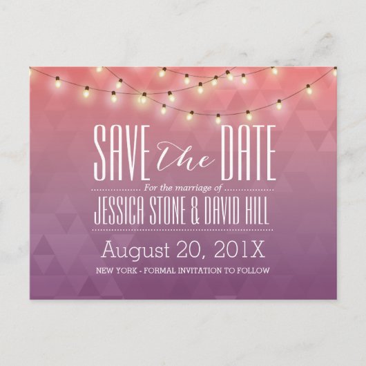 Modern String Lights Elegant Wedding Save the Date Aankondigingskaart (Voorkant)