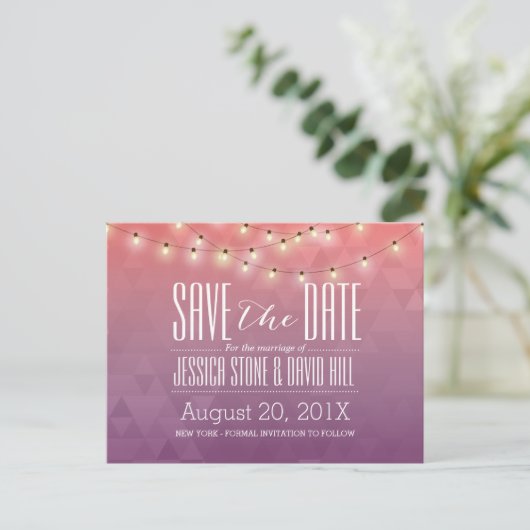Modern String Lights Elegant Wedding Save the Date Aankondigingskaart (Staand voorkant)