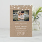 Modern String Lights Foto Kraft Wedding Kaart (Staand voorkant)