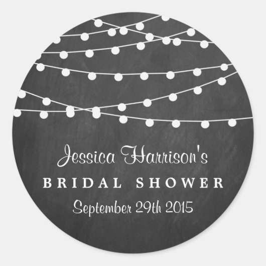 Modern String Lights op ChalkboardVrijgezellenfees Ronde Sticker (Voorkant)