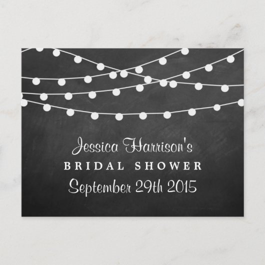 Modern String Lights op ChalkboardVrijgezellenfees Uitnodiging Briefkaart (Voorkant)