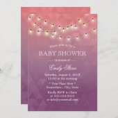 Modern String Lights Paars Baby shower Kaart (Voorkant / Achterkant)