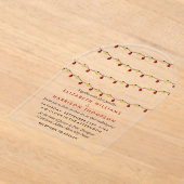 Modern String Lights, Red & Gold Wedding Acryl Uitnodigingen (Laagn)